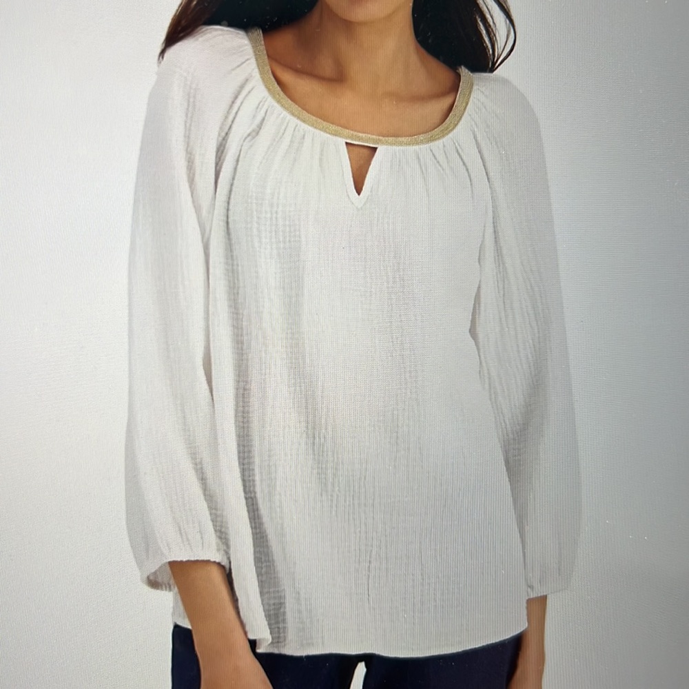 NEW Gauze Cotton Beaded-Neck Top
